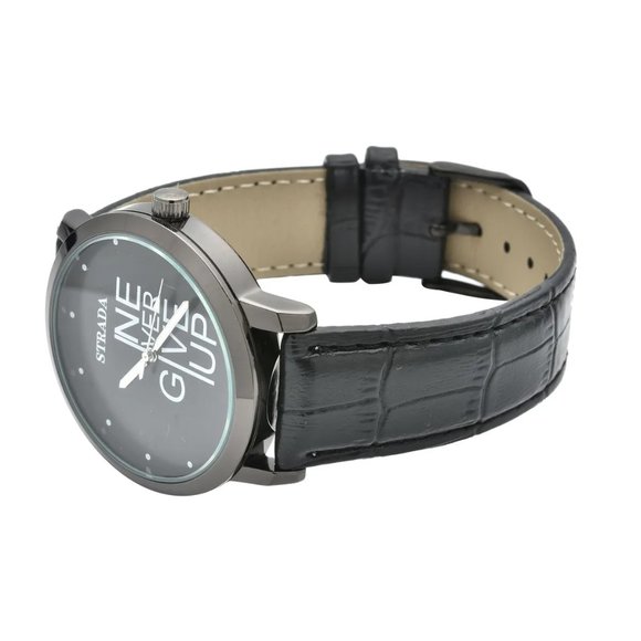 NIB Never Give Up Dial Watch with Black Faux Leather Strap 7.5-9.0 In - Picture 5 of 7